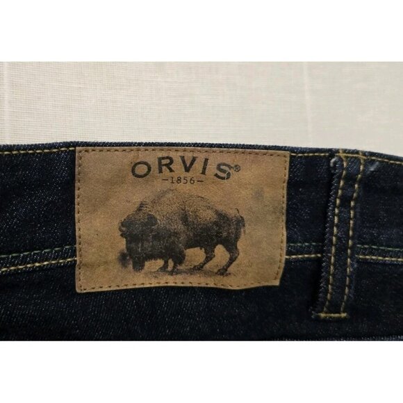 Orvis Five Pocket Jeans Mens 44x32 Straight Dark Blue Denim - Picture 3 of 7